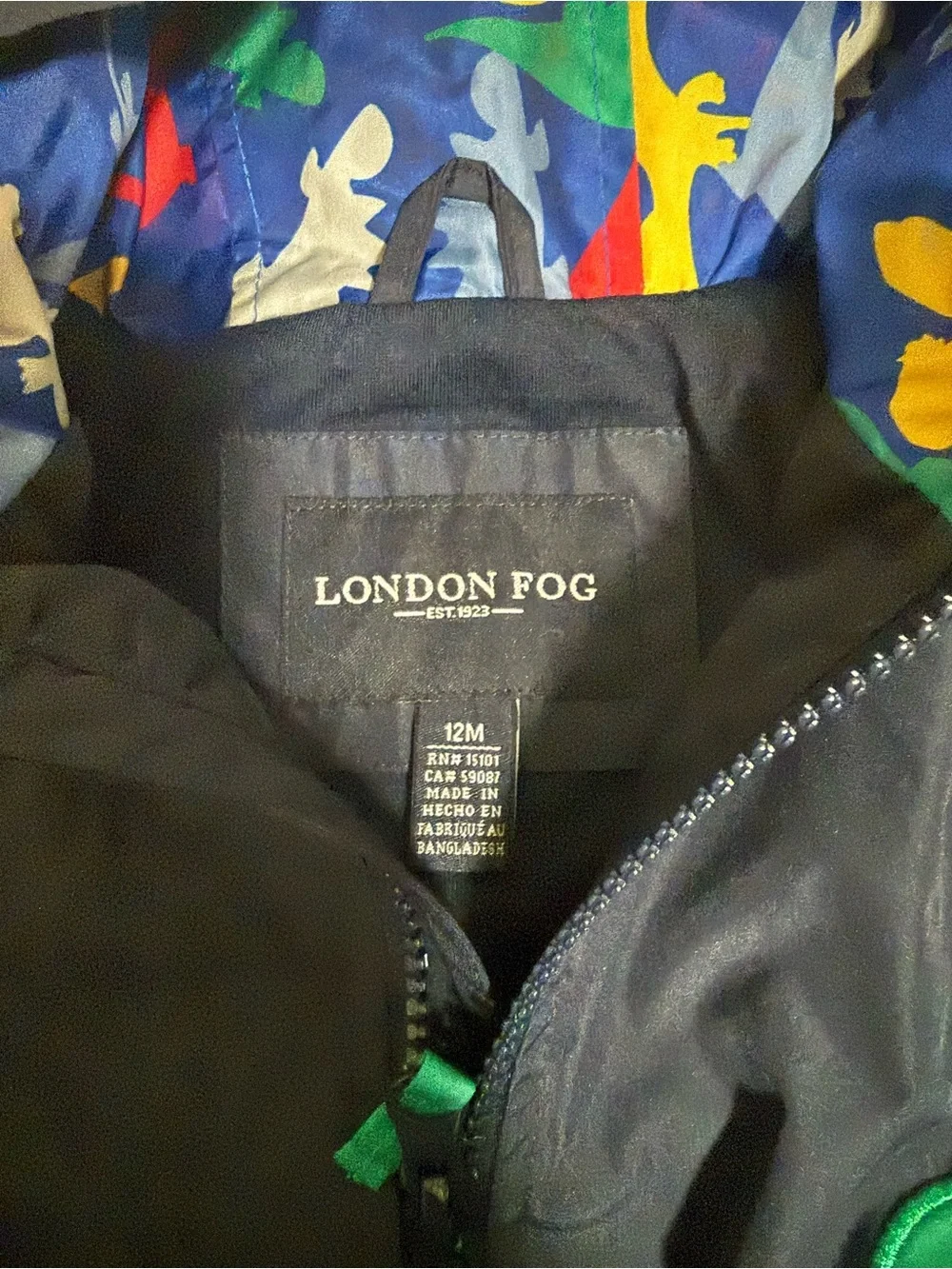 London Fog Navy Jacket with Multicolor Dino Lining